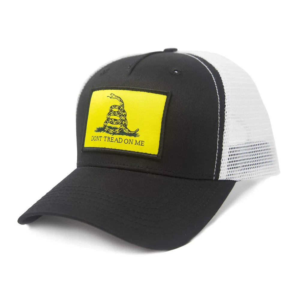 Gadsden Flag  Flag Trucker Baseball Snapback Hat (Black White) - International Tie