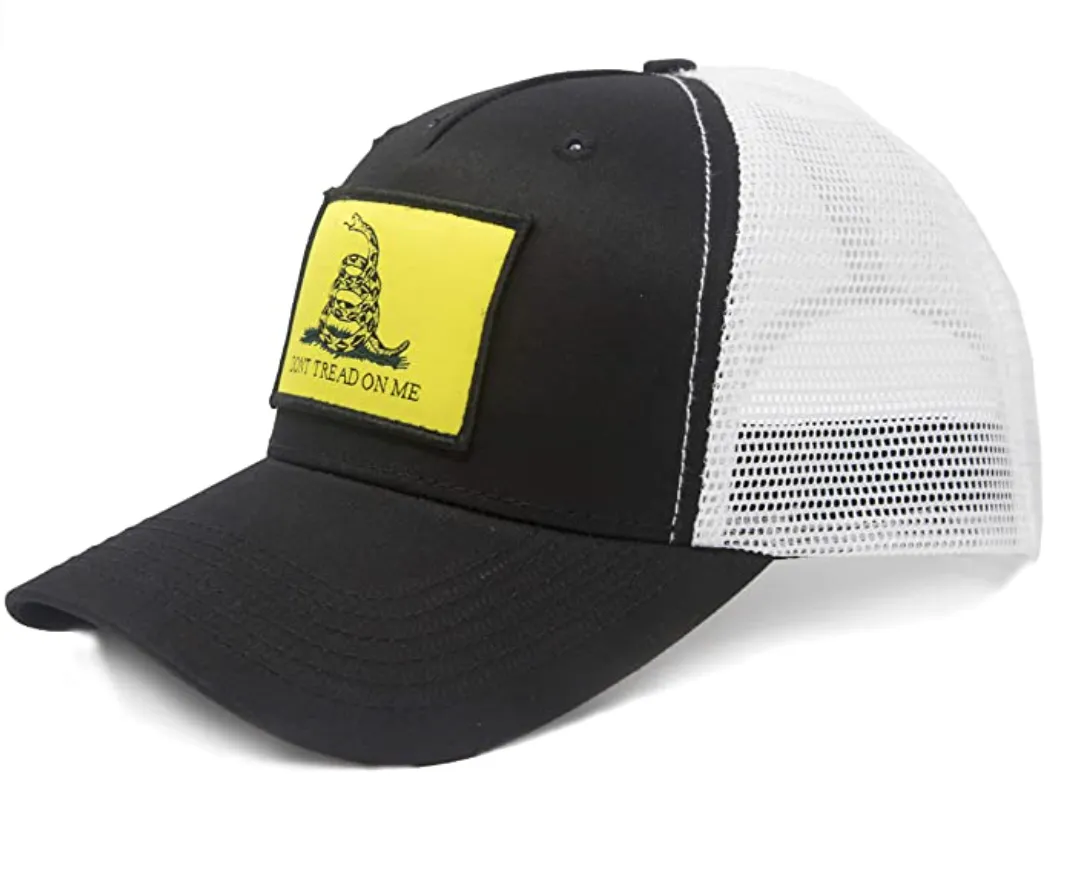 Gadsden Flag  Flag Trucker Baseball Snapback Hat (Black White) - International Tie