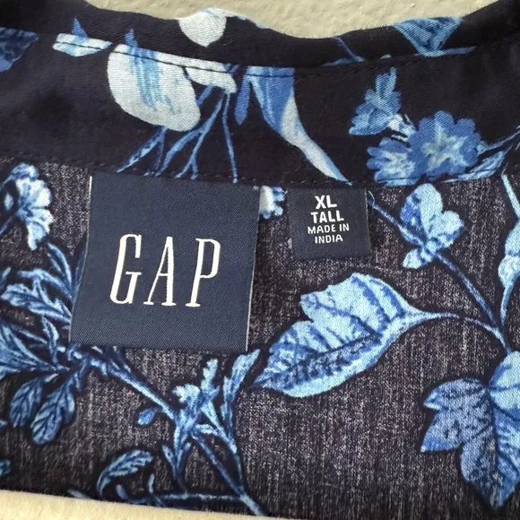 Gap puff sleeves Floral Blue Midi Dress size XL Tall