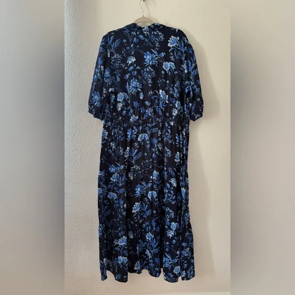 Gap puff sleeves Floral Blue Midi Dress size XL Tall