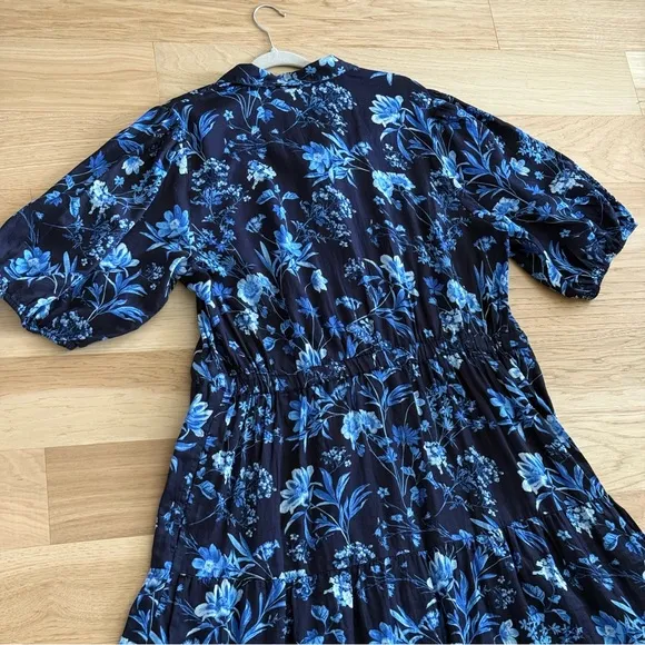 Gap puff sleeves Floral Blue Midi Dress size XL Tall