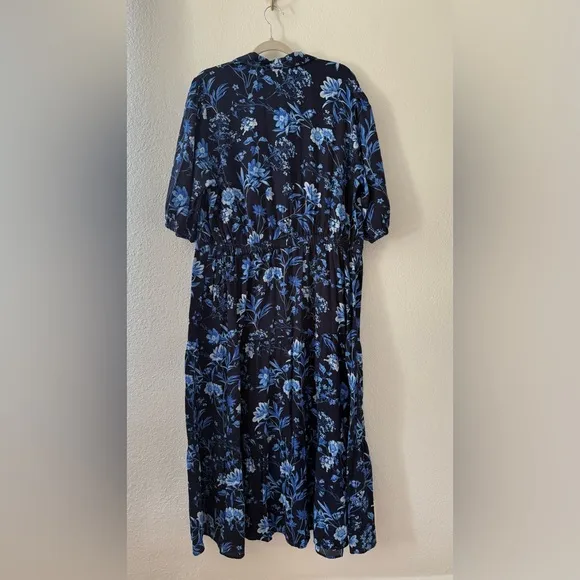 Gap puff sleeves Floral Blue Midi Dress size XL Tall
