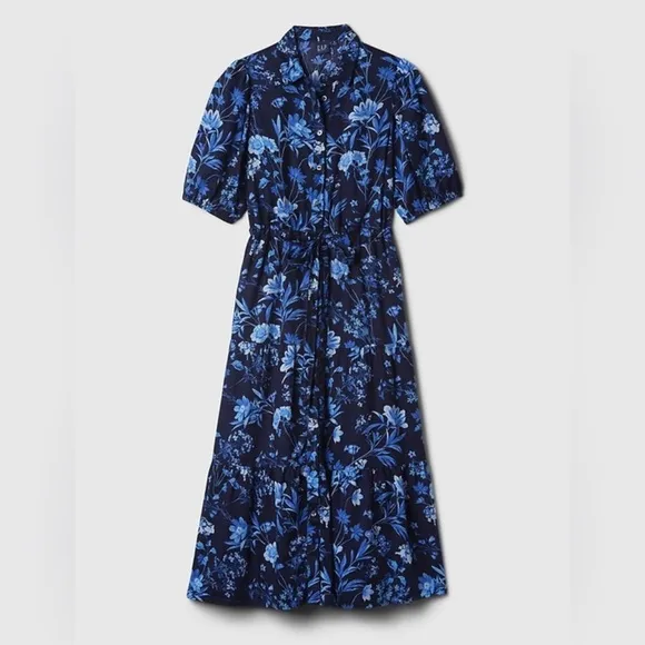 Gap puff sleeves Floral Blue Midi Dress size XL Tall