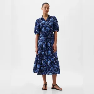 Gap puff sleeves Floral Blue Midi Dress size XL Tall