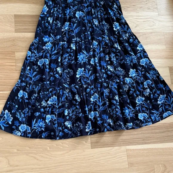 Gap puff sleeves Floral Blue Midi Dress size XL Tall