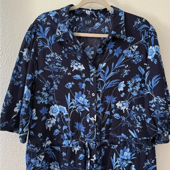 Gap puff sleeves Floral Blue Midi Dress size XL Tall