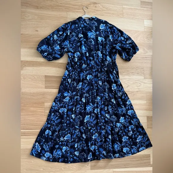Gap puff sleeves Floral Blue Midi Dress size XL Tall
