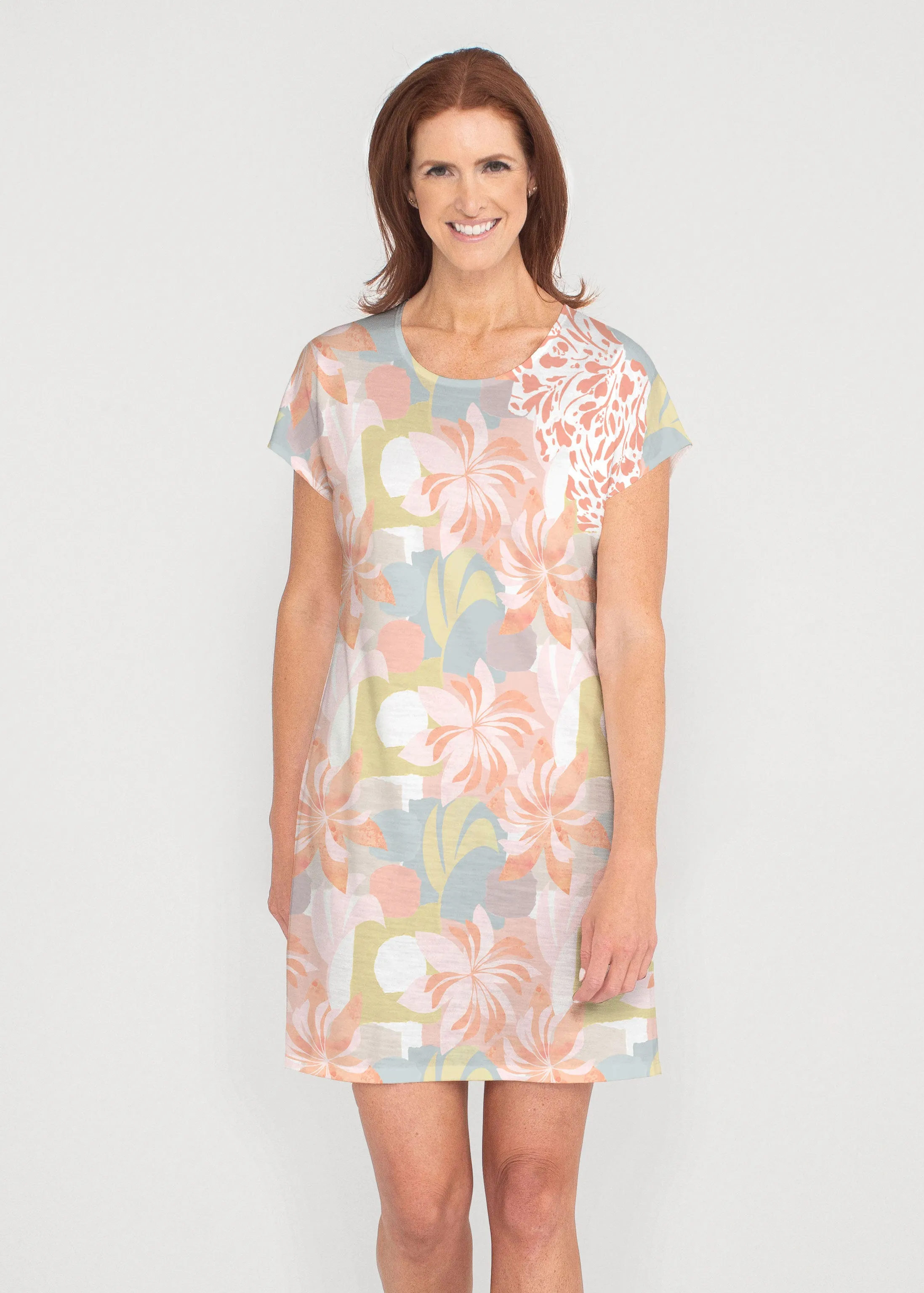 Garden Collage (8049) ~ French Terry Short Sleeve Crew Dress