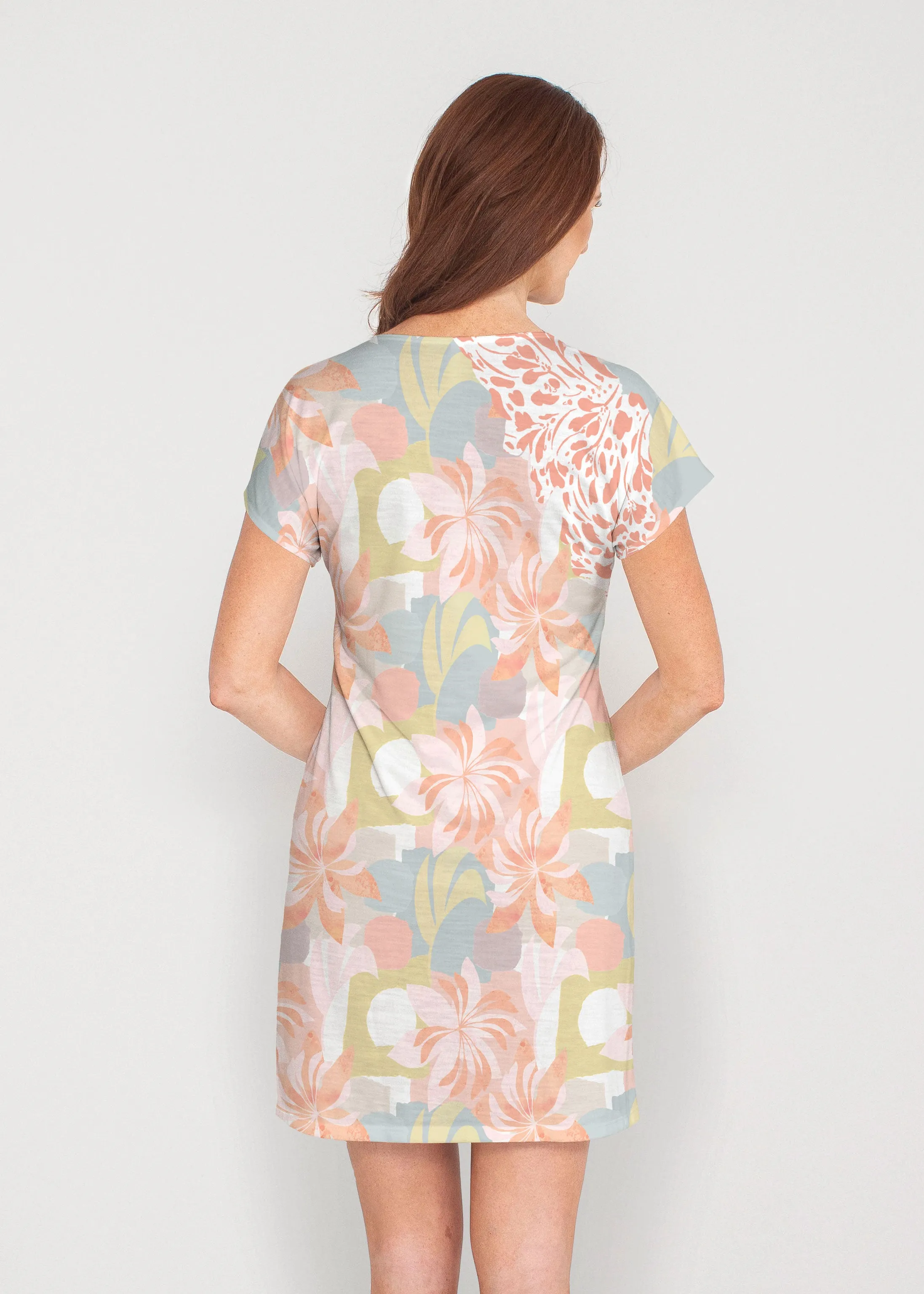 Garden Collage (8049) ~ French Terry Short Sleeve Crew Dress