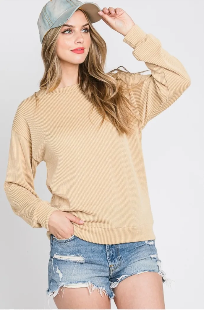 Gather All The Facts Ribbed Long Sleeve-Multipe Colors Available