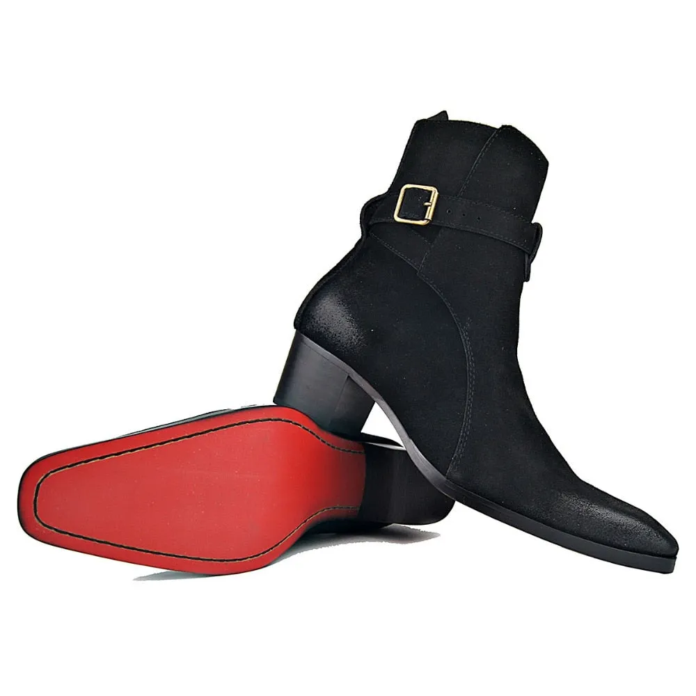Genuine Cow Leather Suede high heel Men Boots high top Zipper fashion British style fashion men's Chelsea Boots  Hot Sales