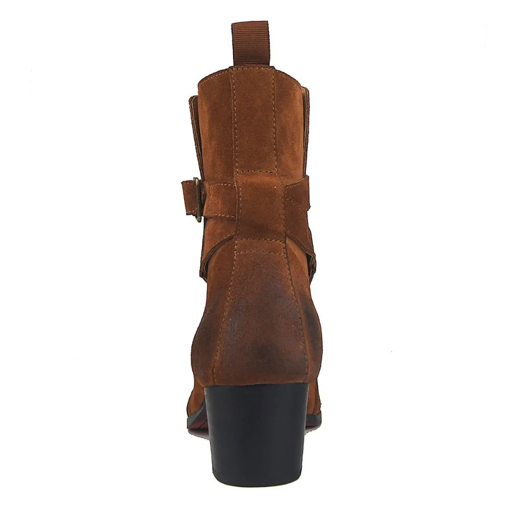 Genuine Cow Leather Suede high heel Men Boots high top Zipper fashion British style fashion men's Chelsea Boots  Hot Sales