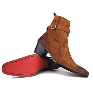 Genuine Cow Leather Suede high heel Men Boots high top Zipper fashion British style fashion men's Chelsea Boots  Hot Sales