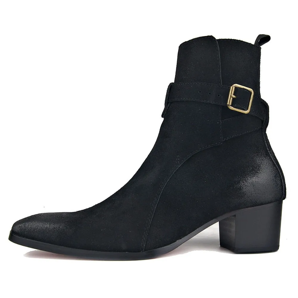 Genuine Cow Leather Suede high heel Men Boots high top Zipper fashion British style fashion men's Chelsea Boots  Hot Sales