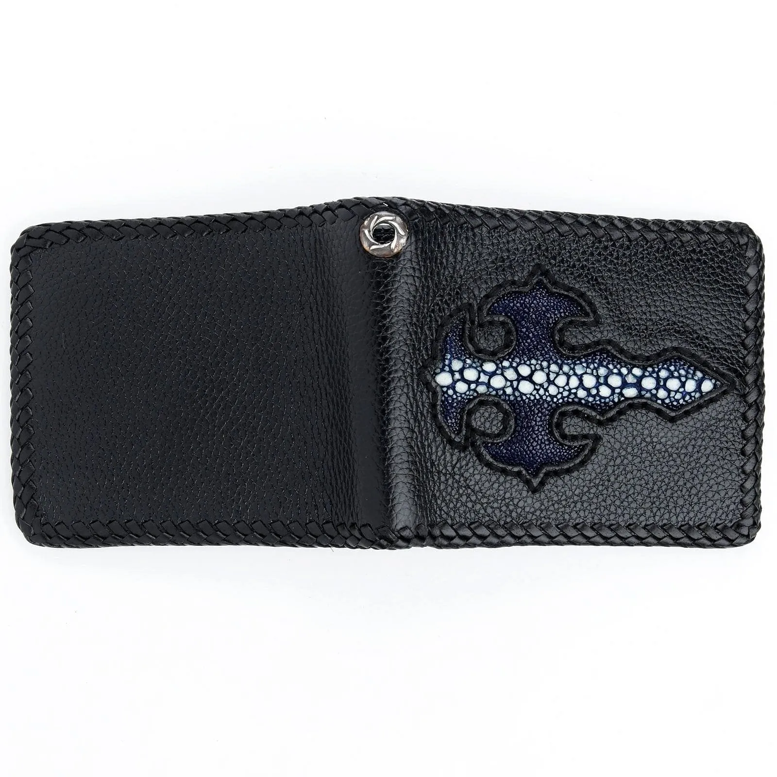 Genuine Exotic Blue Row Stingray Cross Leather Biker Wallet