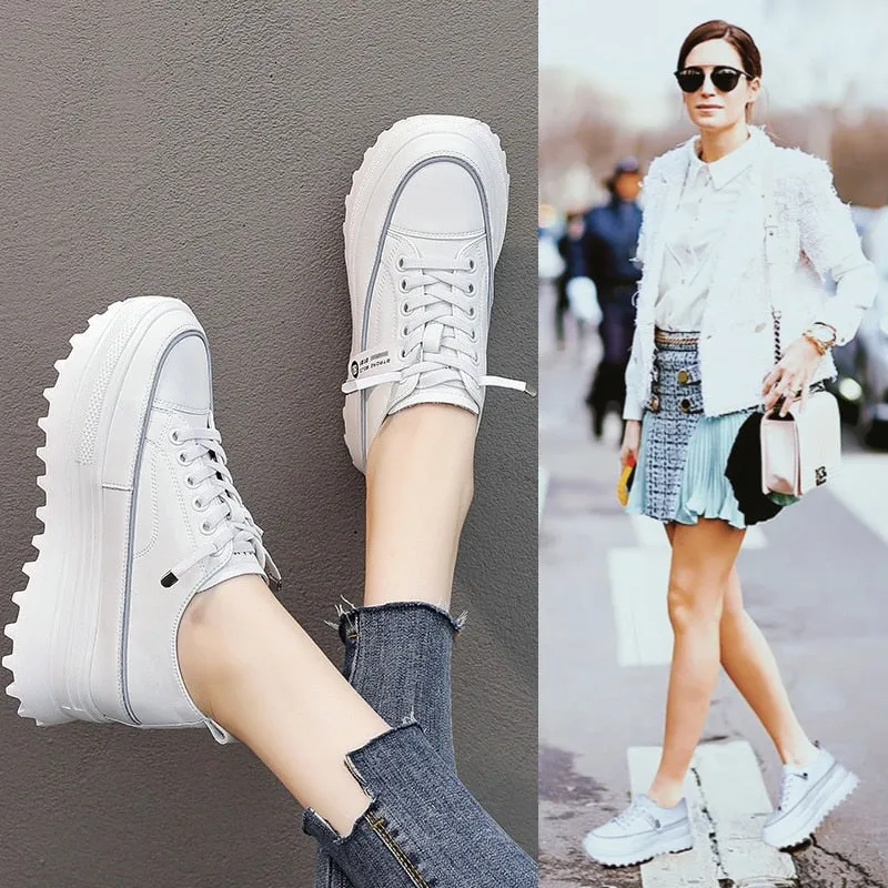 Genuine Leather Platform Wedge Shoes