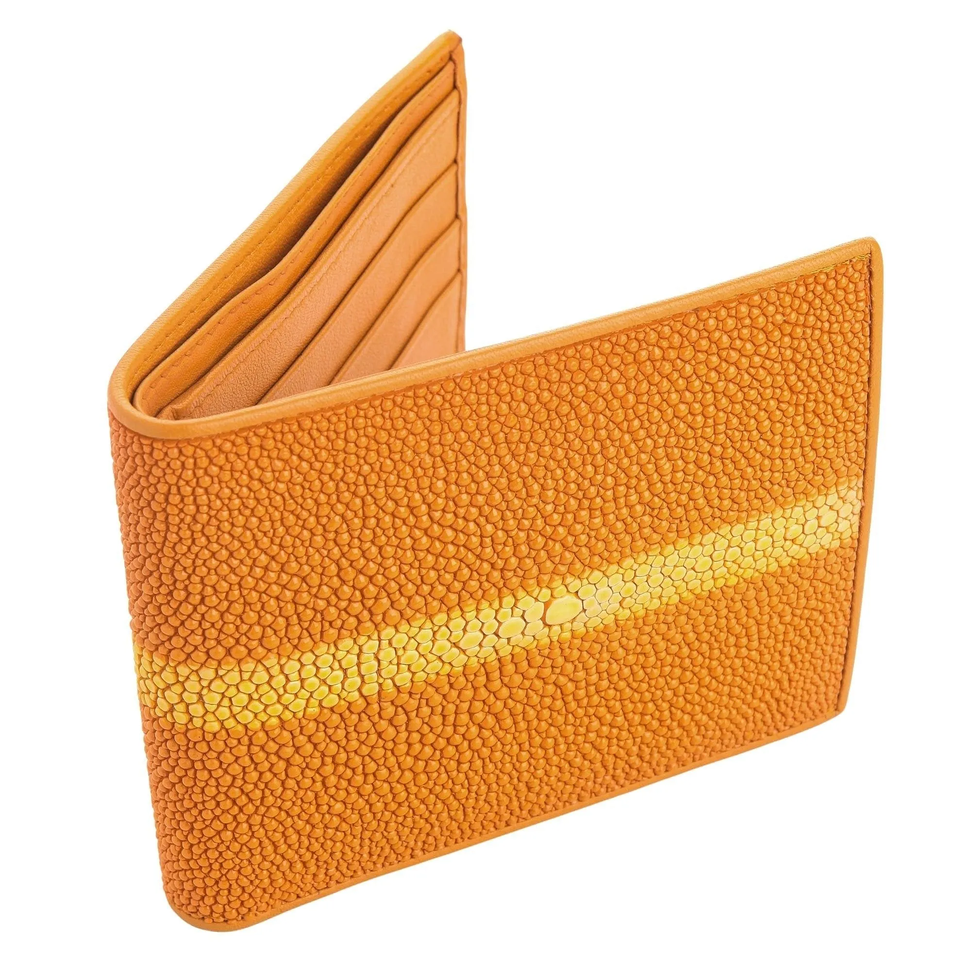 Genuine Row Orange Stingray Skin Leather Wallet