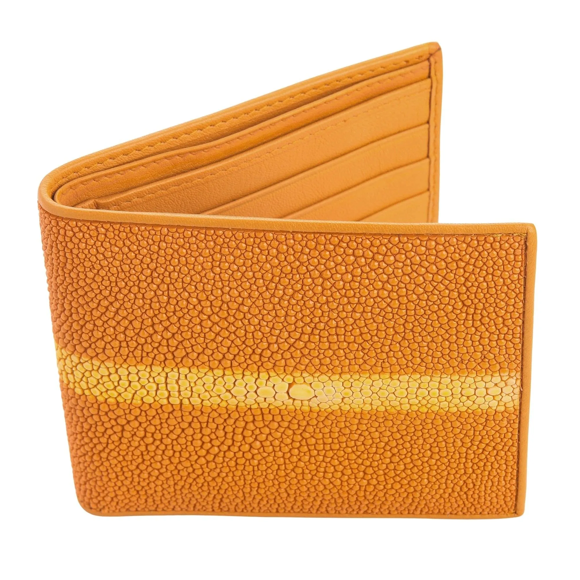 Genuine Row Orange Stingray Skin Leather Wallet