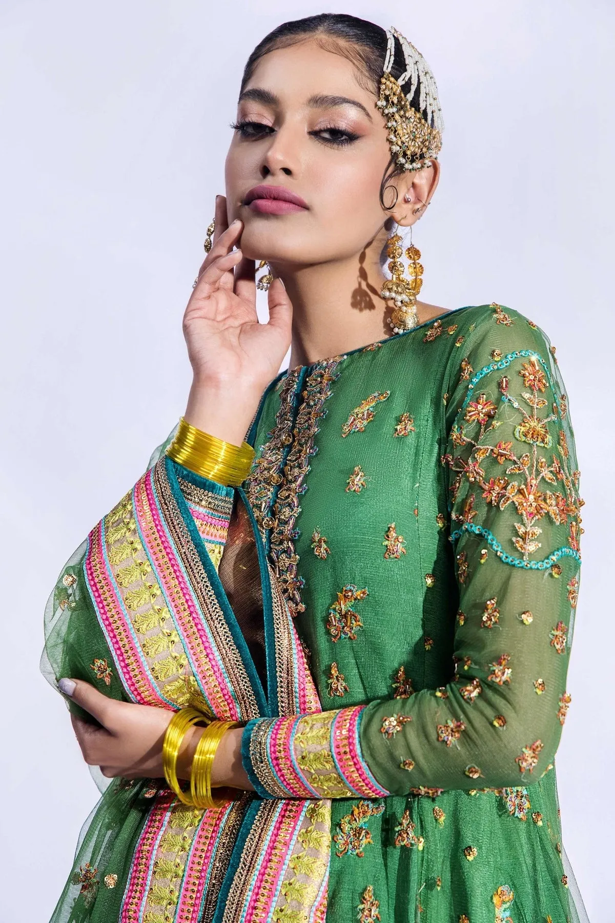 Gharara Kameez Dupatta Green Pakistani Mehndi Dress