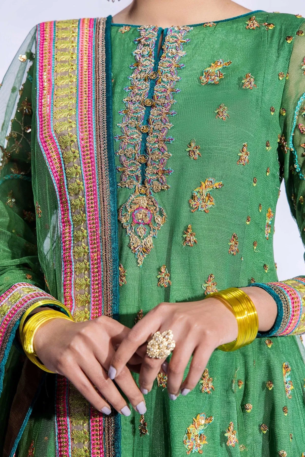 Gharara Kameez Dupatta Green Pakistani Mehndi Dress