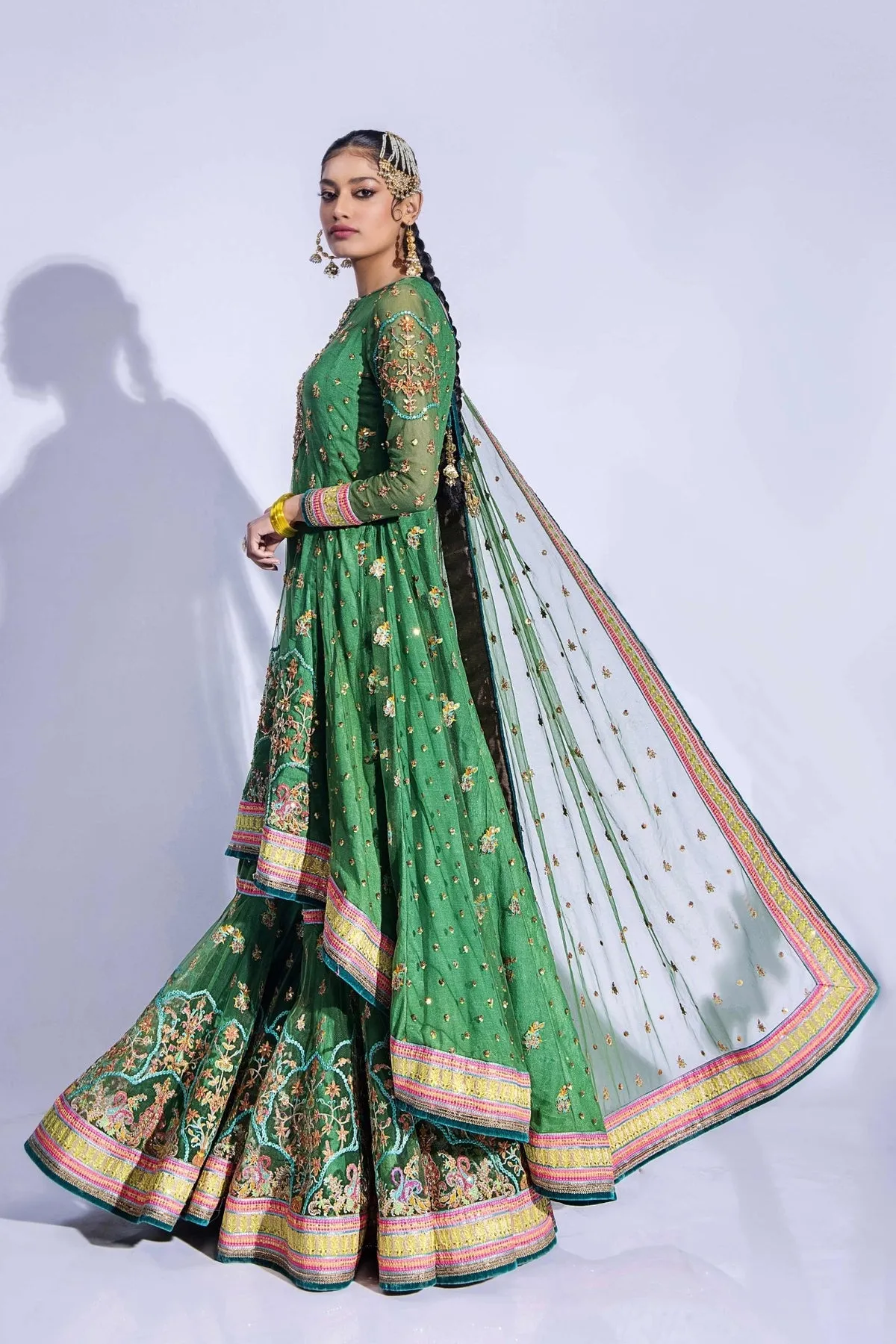 Gharara Kameez Dupatta Green Pakistani Mehndi Dress