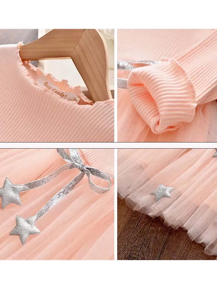 Girls Pink Tutu Party Dress with Silver Stars - 1 to 5 Years