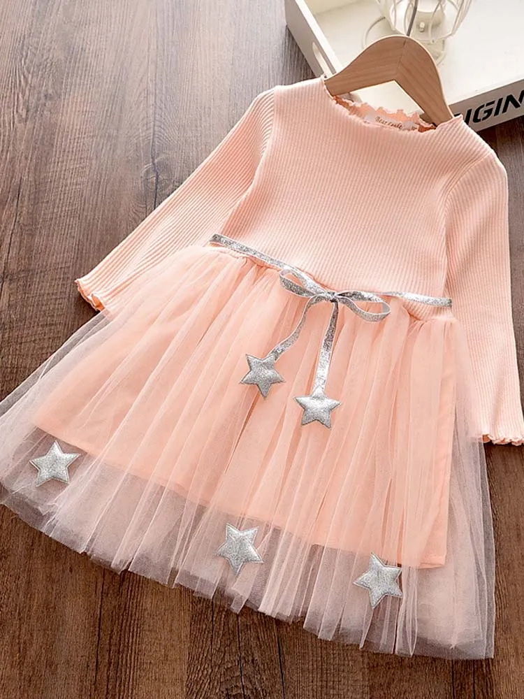 Girls Pink Tutu Party Dress with Silver Stars - 1 to 5 Years