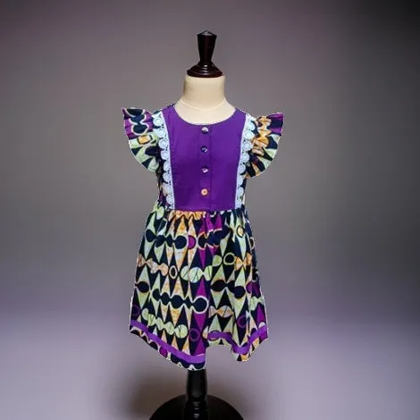 Girls Purple African Print Dress (8T)