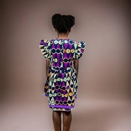 Girls Purple African Print Dress (8T)