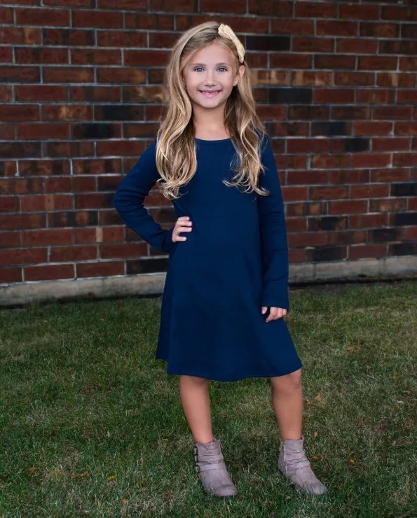 Girls Soft Cotton Long Sleeve Baby Rib Dress | Heather Gray