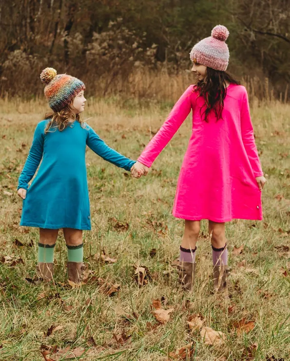 Girls Soft Cotton Long Sleeve Baby Rib Dress | Heather Gray