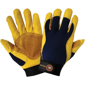 Global Glove & Safety HR1008 Hot Rod Gloves® Premium Grade Grain Calfskin Leather Double Palm Mechanics Style Gloves, Spandex Back