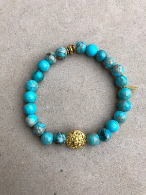 Gold Lotus on Turquoise Bracelet ~ Homme