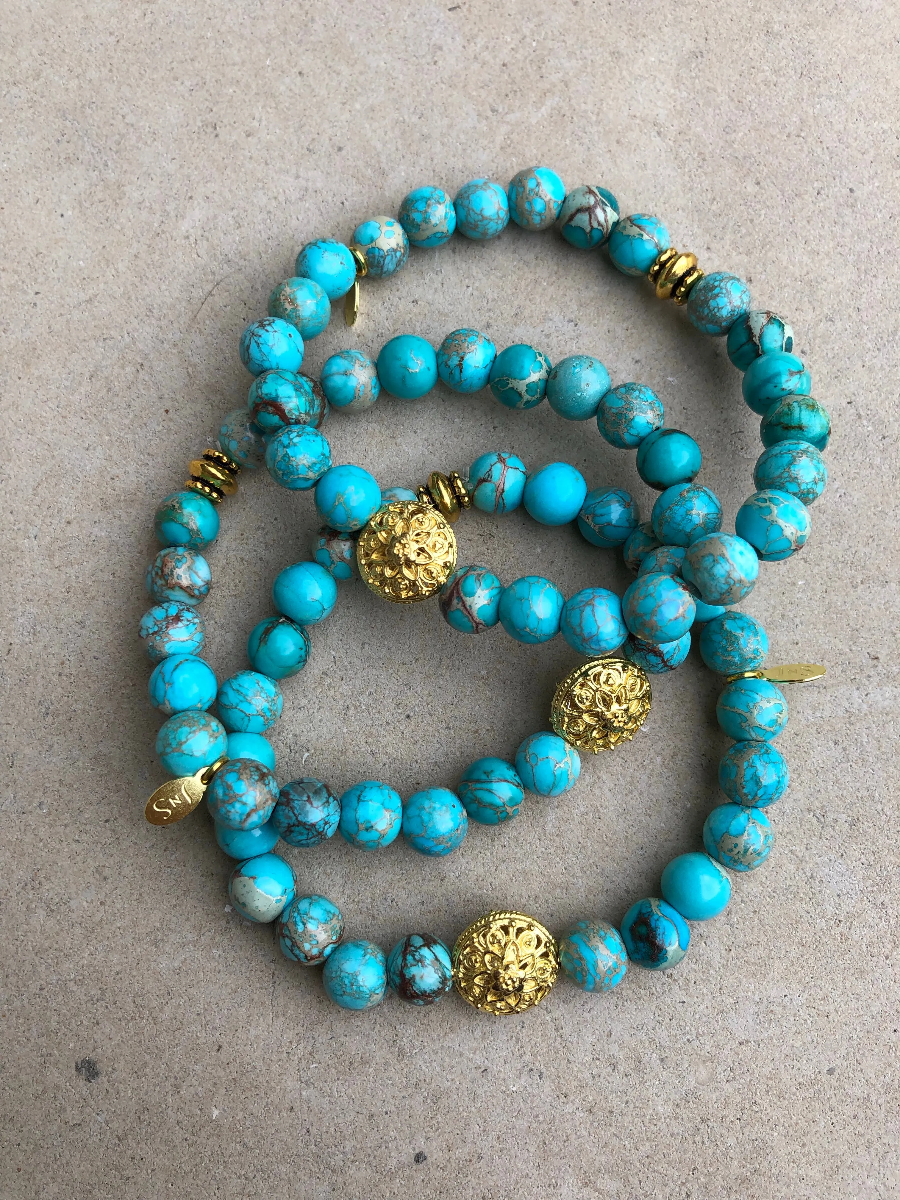 Gold Lotus on Turquoise Bracelet ~ Homme