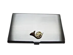 Gold Toned French Horn Musical Instrument Business Card Holder