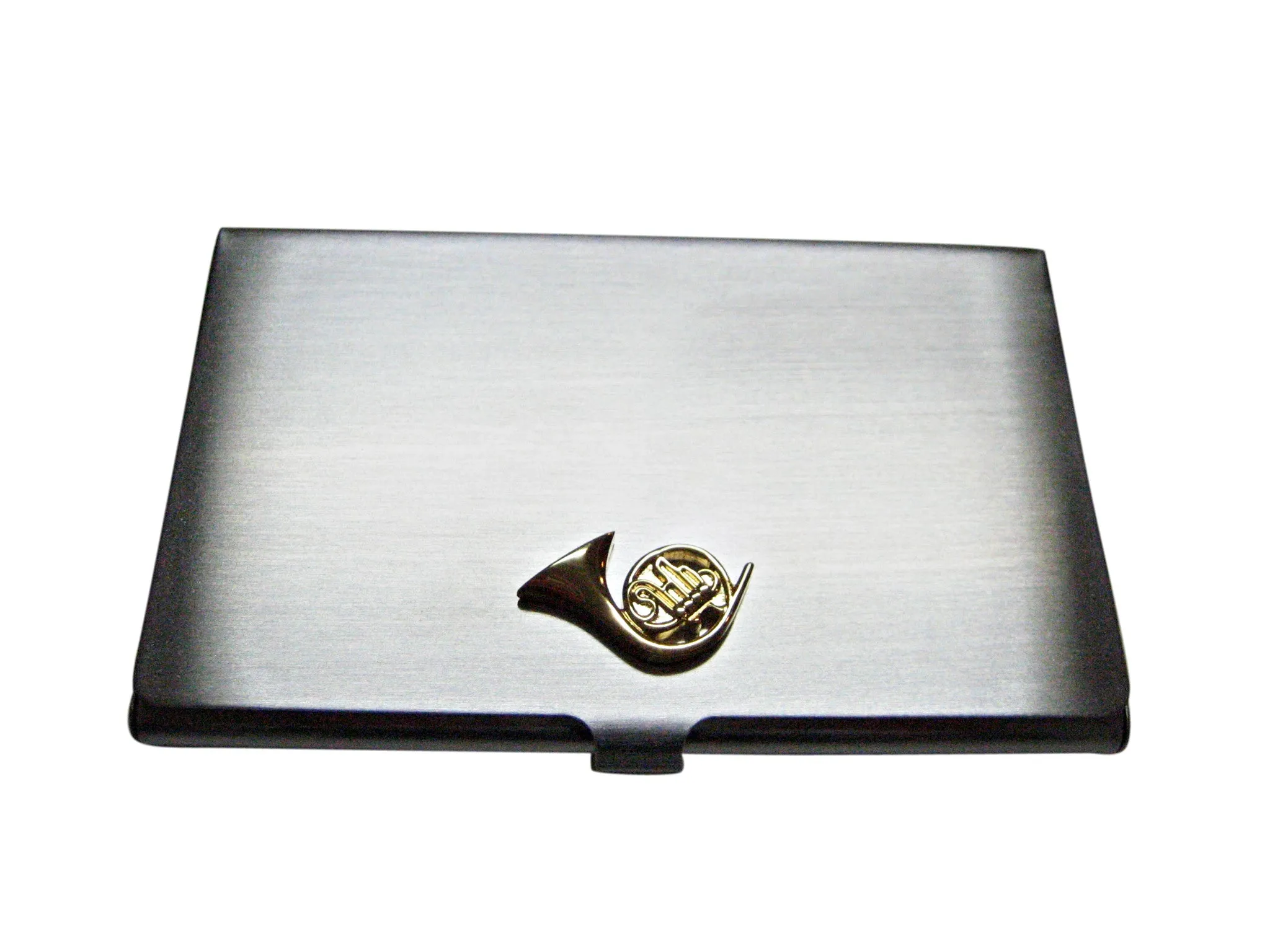 Gold Toned French Horn Musical Instrument Business Card Holder