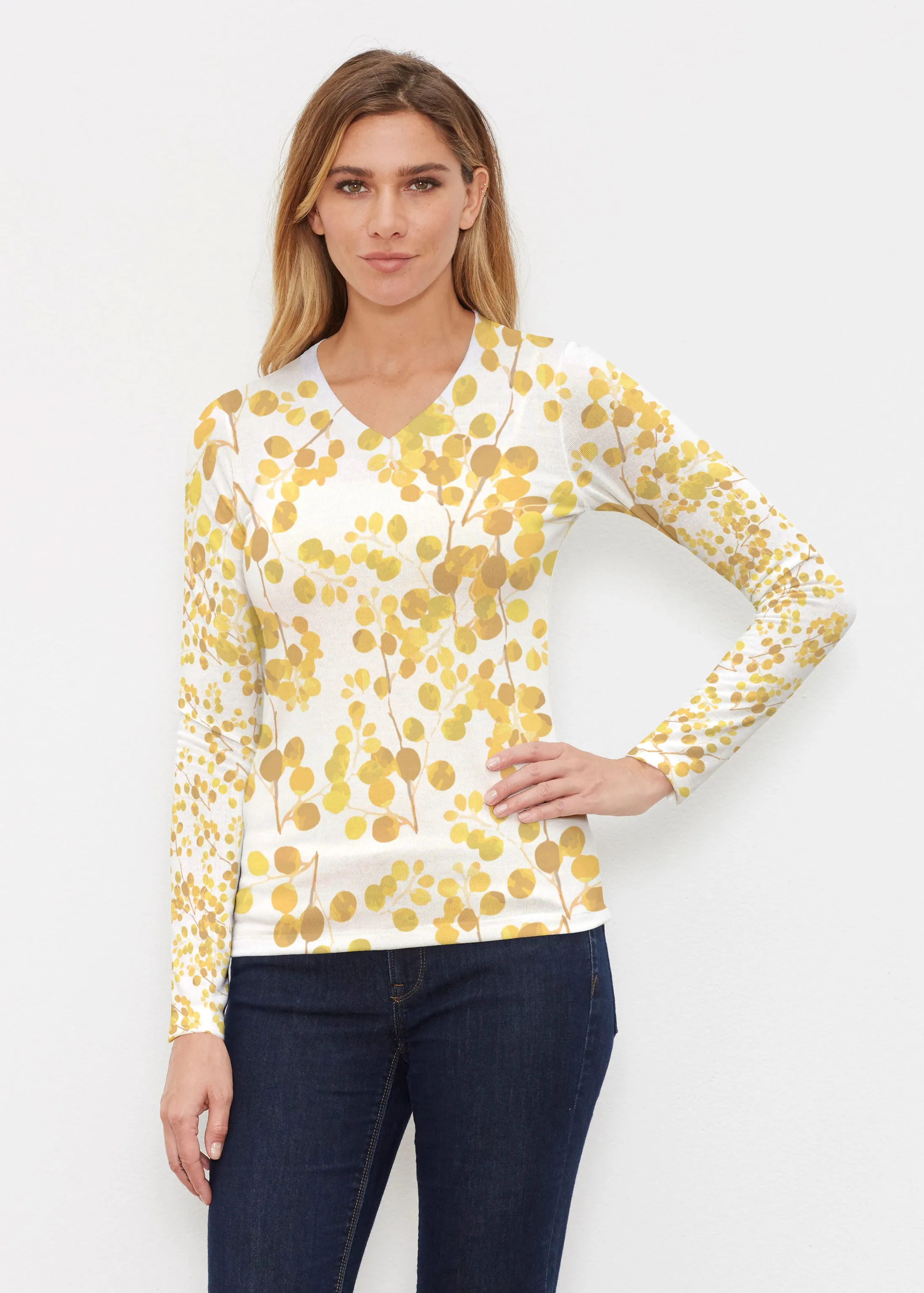 Golden Pome (7846) ~ Butterknit Long Sleeve V-Neck Top