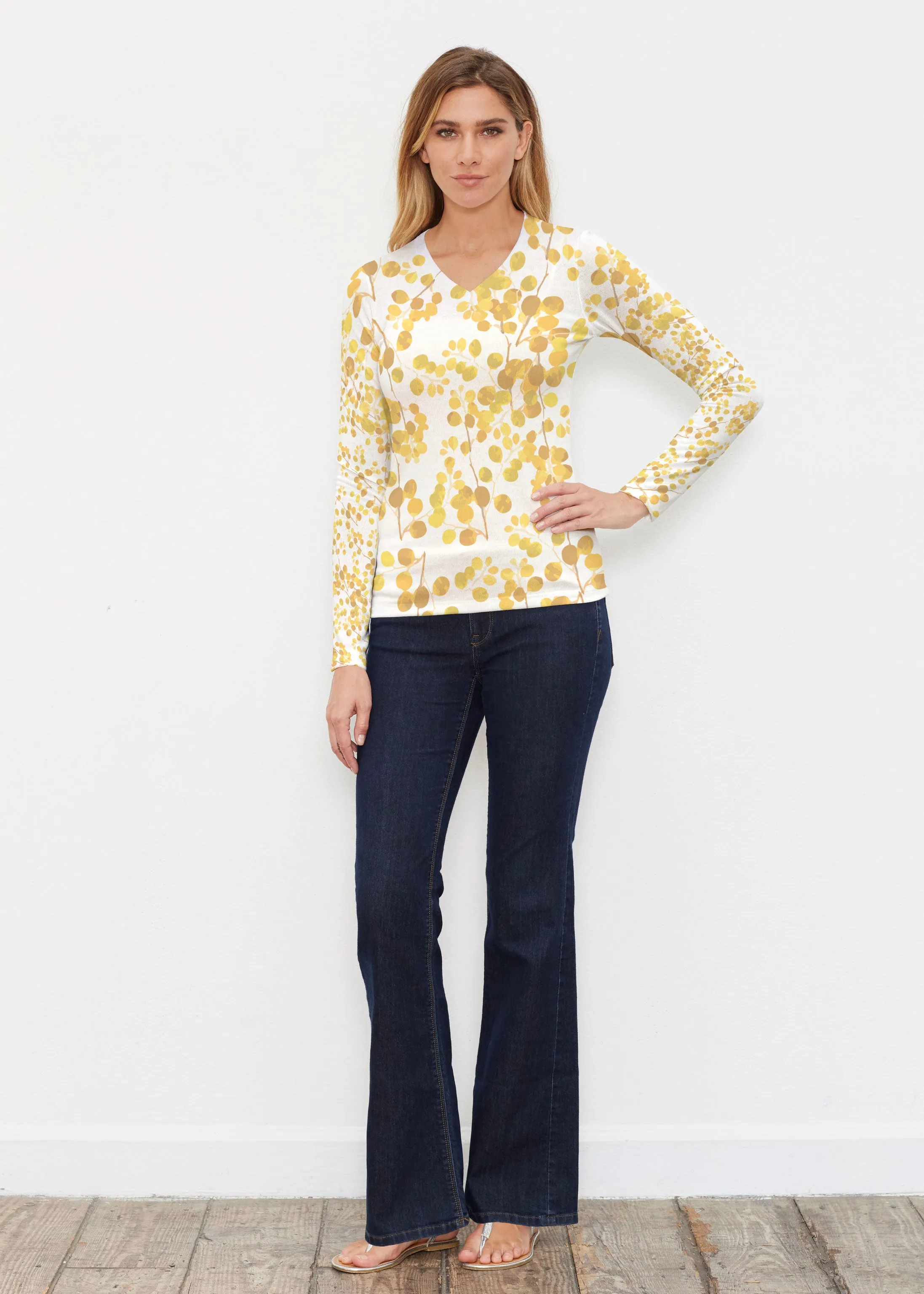 Golden Pome (7846) ~ Butterknit Long Sleeve V-Neck Top