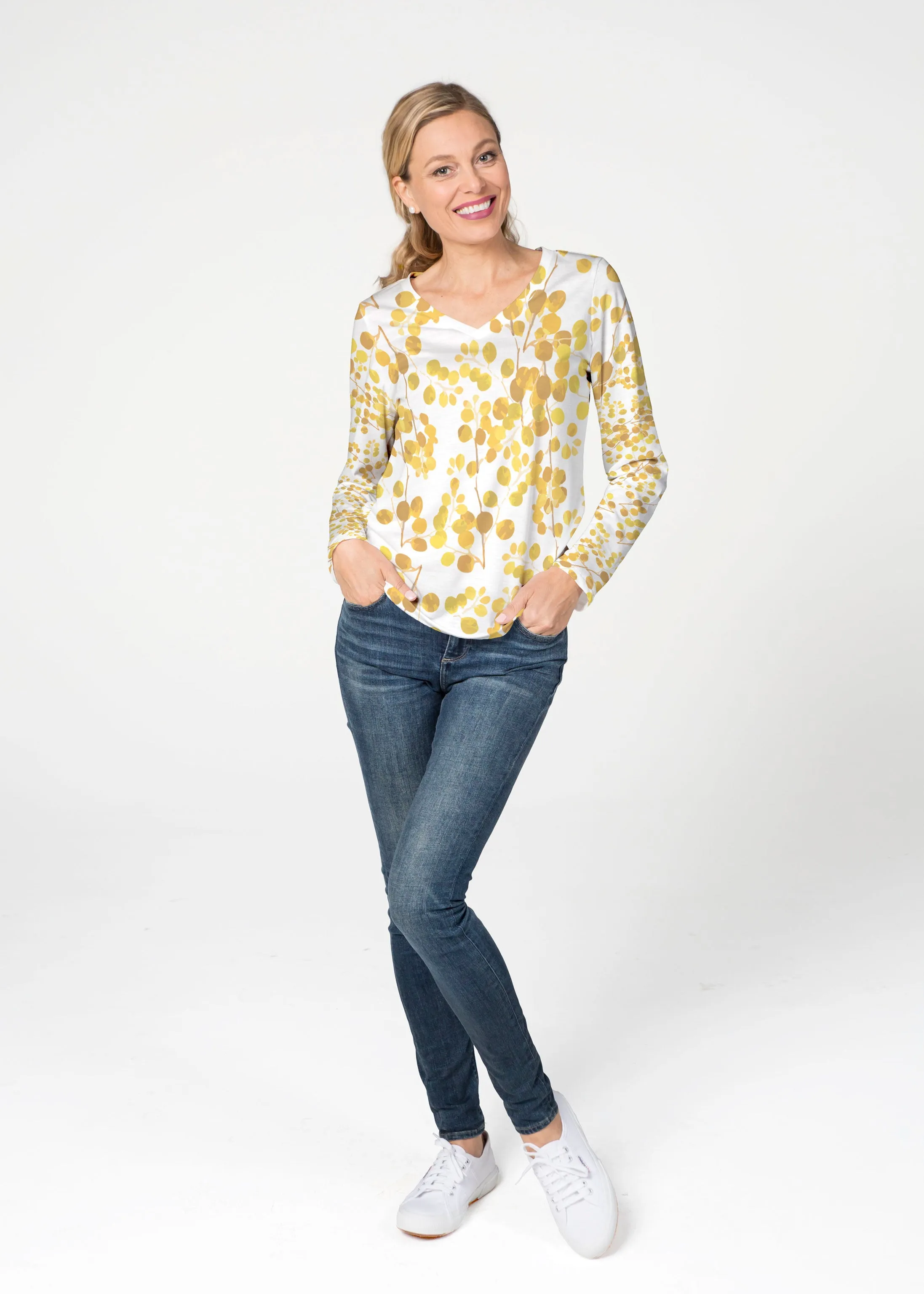 Golden Pome (7846) ~ French Terry V-neck Top