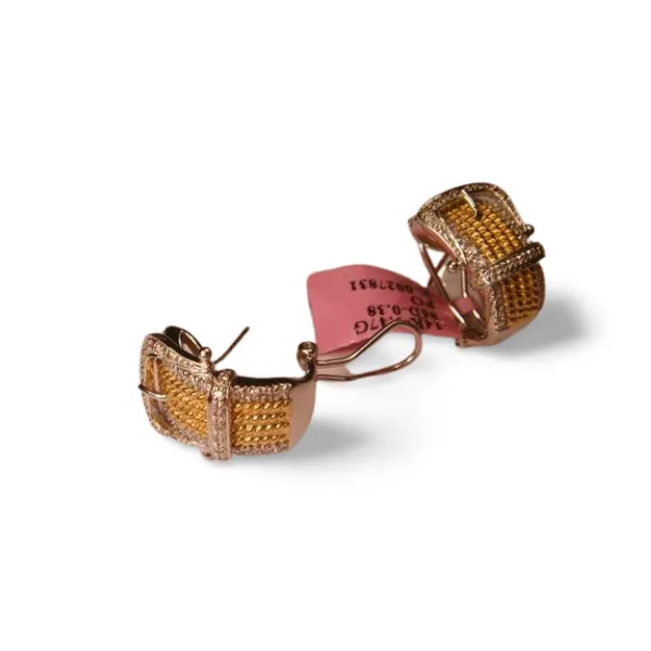Gorgeous Estate 14K 2-Tone Two-Tone Gold Diamond Buckle French Clip Earrings