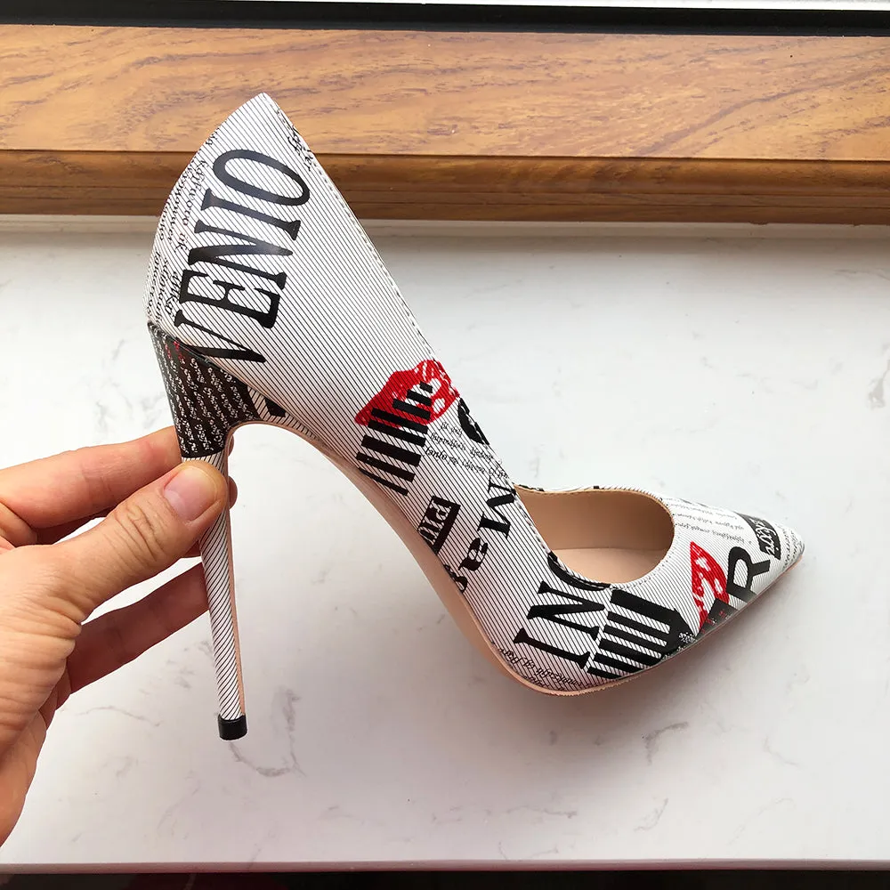 Graphic Print Pointed Toe Stiletto, Ultra High Heels