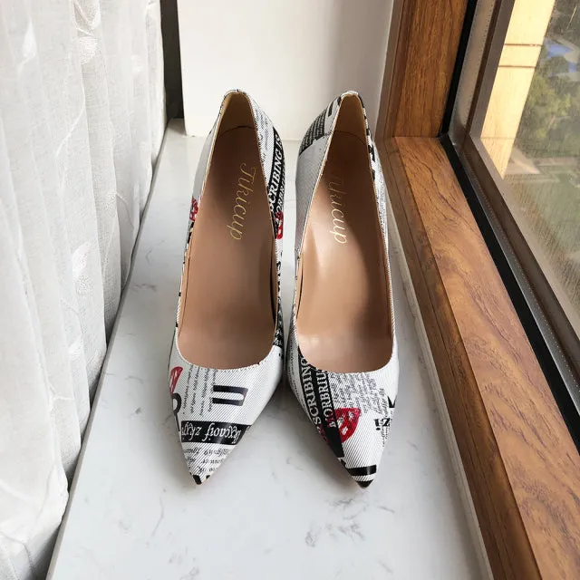 Graphic Print Pointed Toe Stiletto, Ultra High Heels