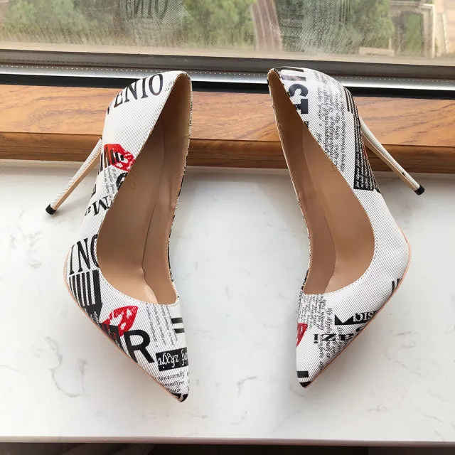 Graphic Print Pointed Toe Stiletto, Ultra High Heels