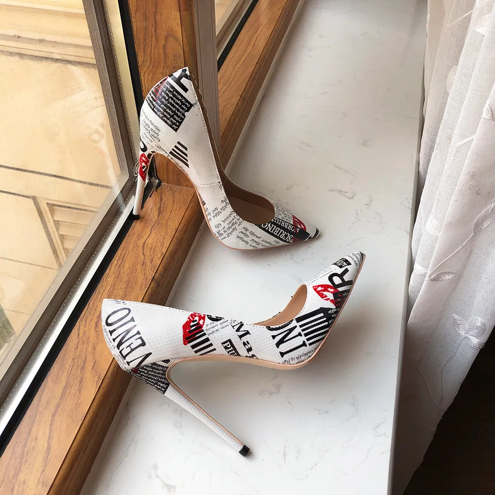 Graphic Print Pointed Toe Stiletto, Ultra High Heels
