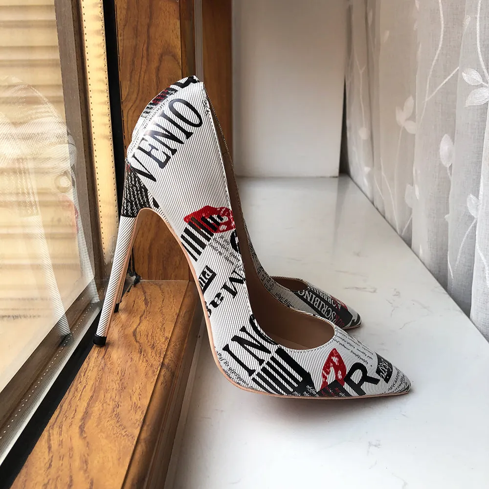 Graphic Print Pointed Toe Stiletto, Ultra High Heels