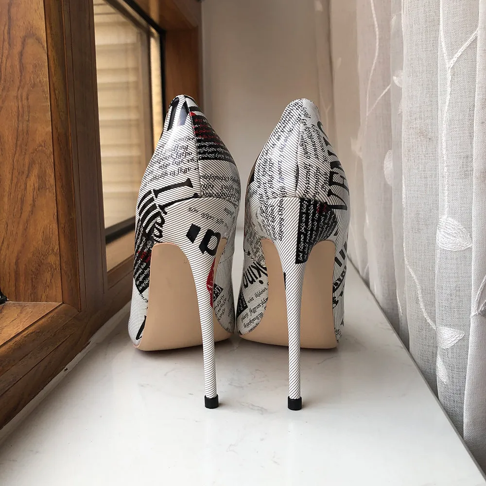 Graphic Print Pointed Toe Stiletto, Ultra High Heels