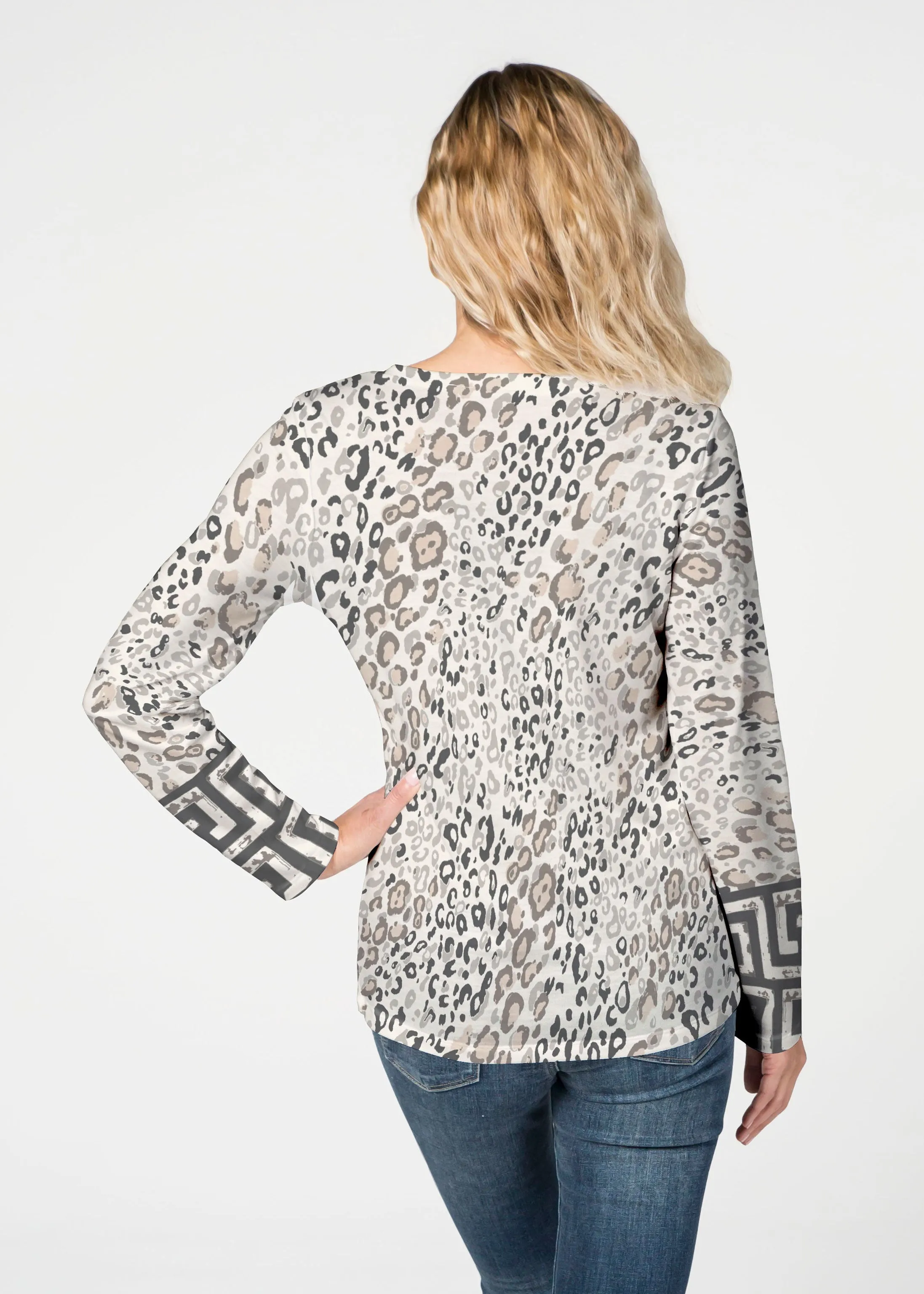 Greek Cat Grey (7752) ~ French Terry V-neck Top