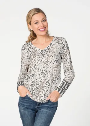 Greek Cat Grey (7752) ~ French Terry V-neck Top