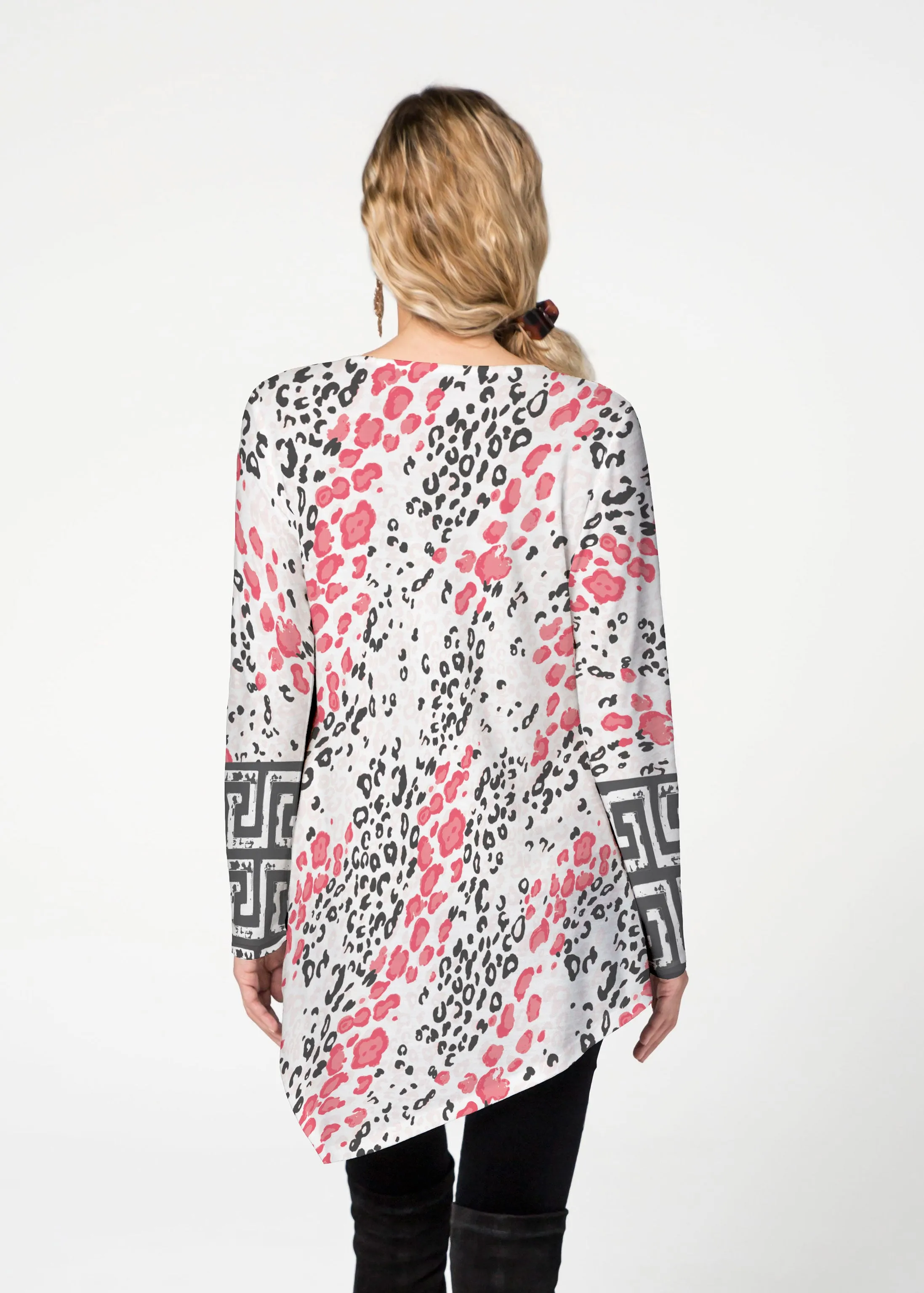 Greek Cat Pink (7903) ~ Asymmetrical French Terry Tunic