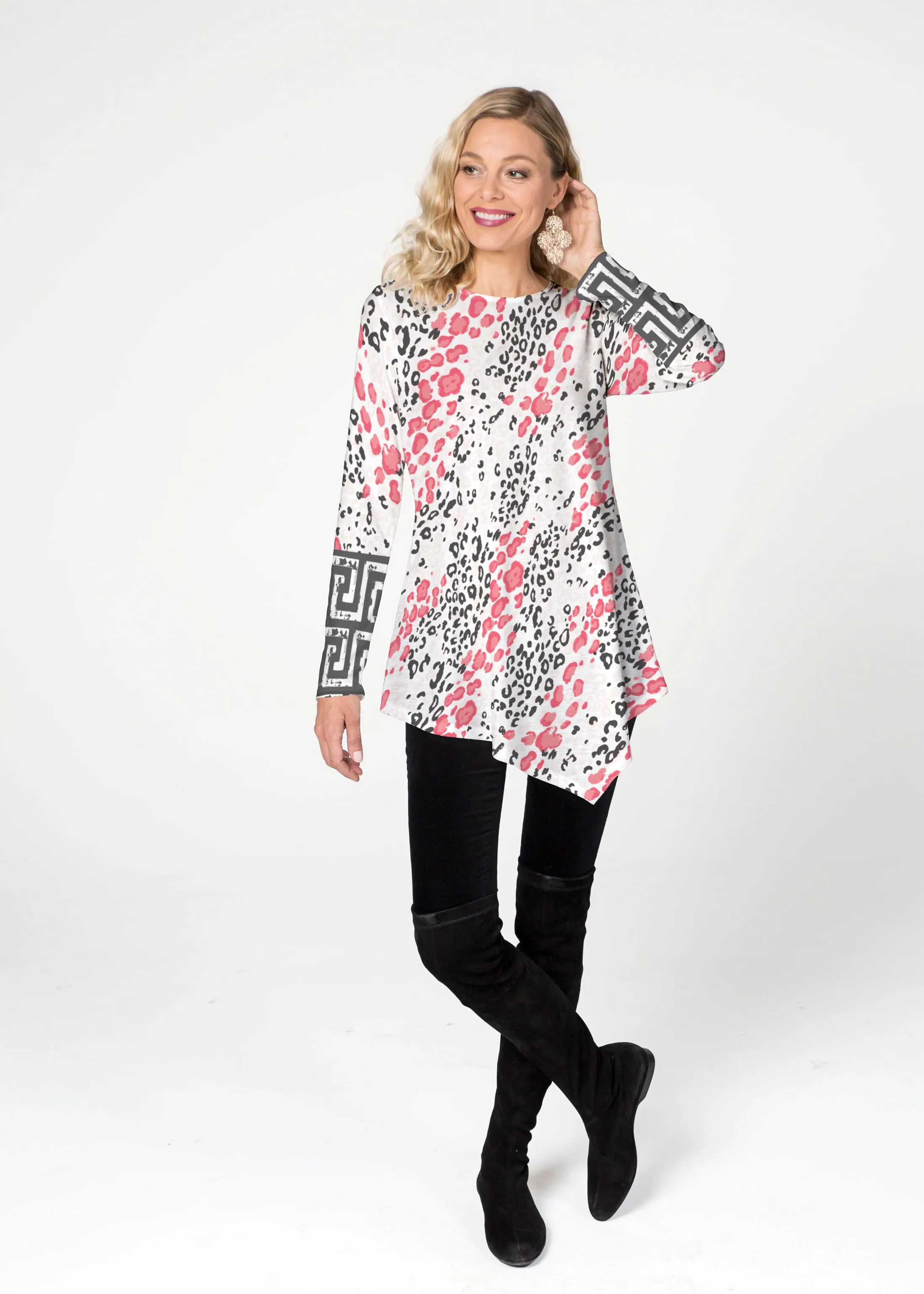 Greek Cat Pink (7903) ~ Asymmetrical French Terry Tunic